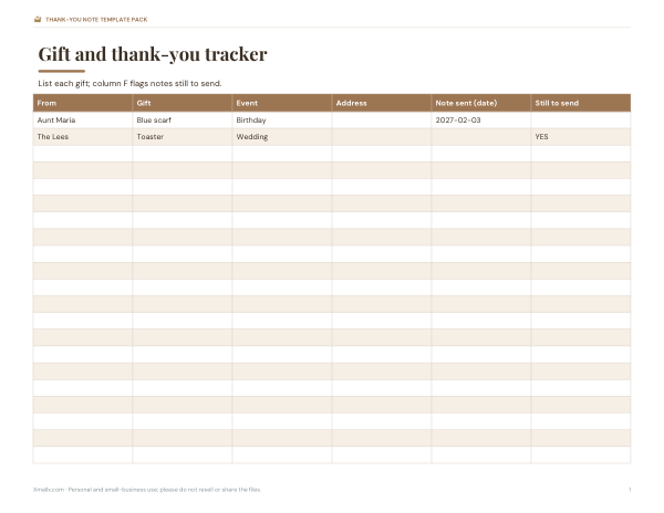 Preview of Printable Gift and Thank-You Tracker