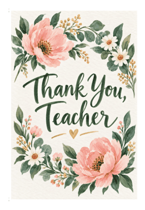 Preview of Thank You Card for Teacher from Parent
